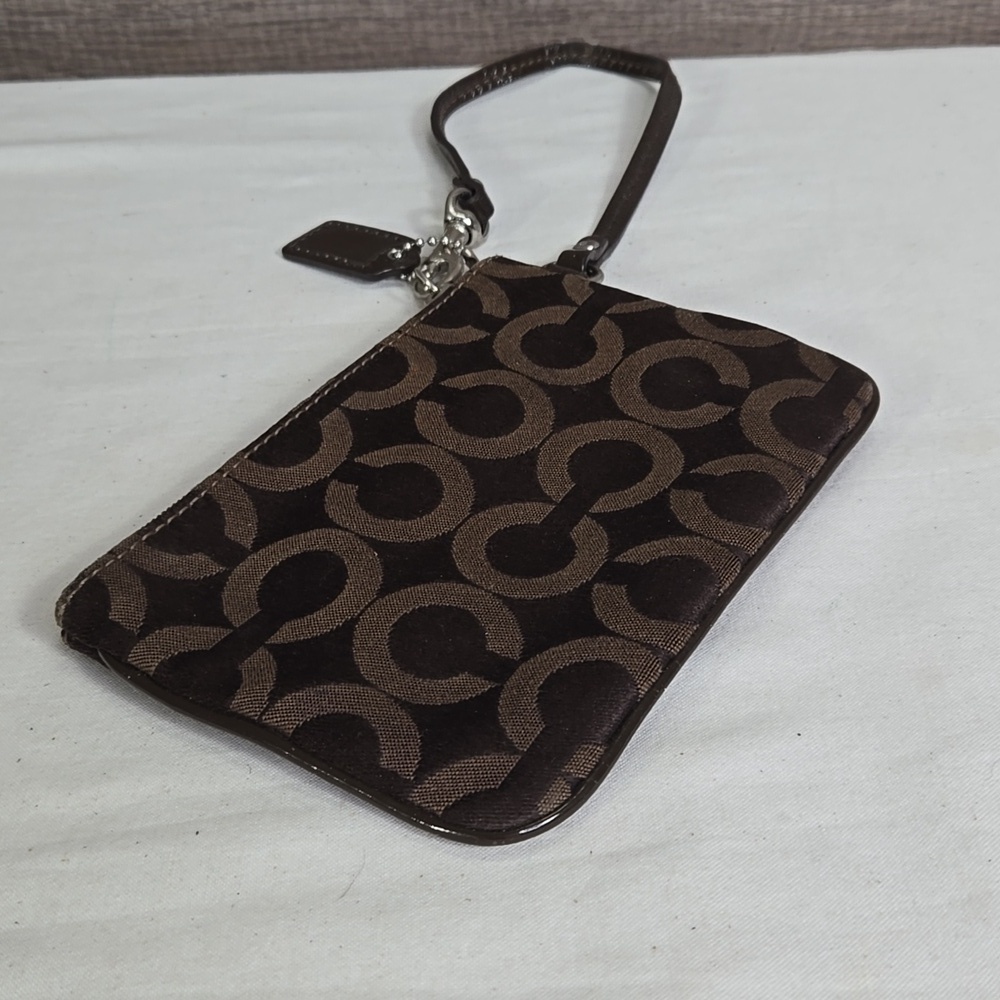 Coach Signature Dark Brown Canvas Wristlet Wallet - Picture 5 of 9